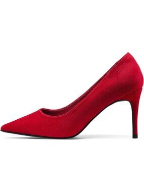 Women's Red Suede Pull on Heeled Comfortable Stiletto Closed Toe Dress Heels